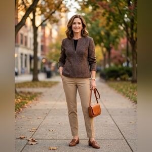 la Vita Brown Tweed Full Zip Front Collarless Lined Jacket Size 22W EUC